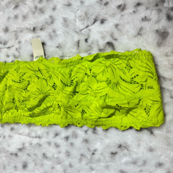 Aerie bandeau top tube strapless top bra lime πβπ© green neon lace floral bustier - Picture 9 of 9